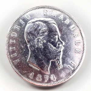 ITALIA REGNO  5 LIRE 1874 M BN - SCUDO ARGENTO VITT. EM. II KM#8 24.85gr RN015 - Picture 1 of 2