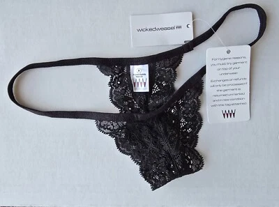 Wicked Weasel 613 G | Bragas de tanga de encaje negras traviesas | Talla M mediana Foto 1 de 4