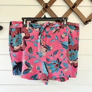 Loft Pink Floral Tie Waist Shorts NEW size 14 Tropical Bright Summer Loose Fit - Picture 1 of 8