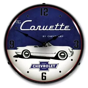 Retro nostalgische 1954 Chevrolet Corvette LED beleuchtete hinterleuchtete Männerhöhle Wanduhr - Bild 1 von 4
