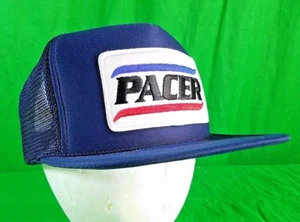 Vtg Pacer Big Patch Trucker Mesh Cap Snapback TriColor Hat - Picture 1 of 8