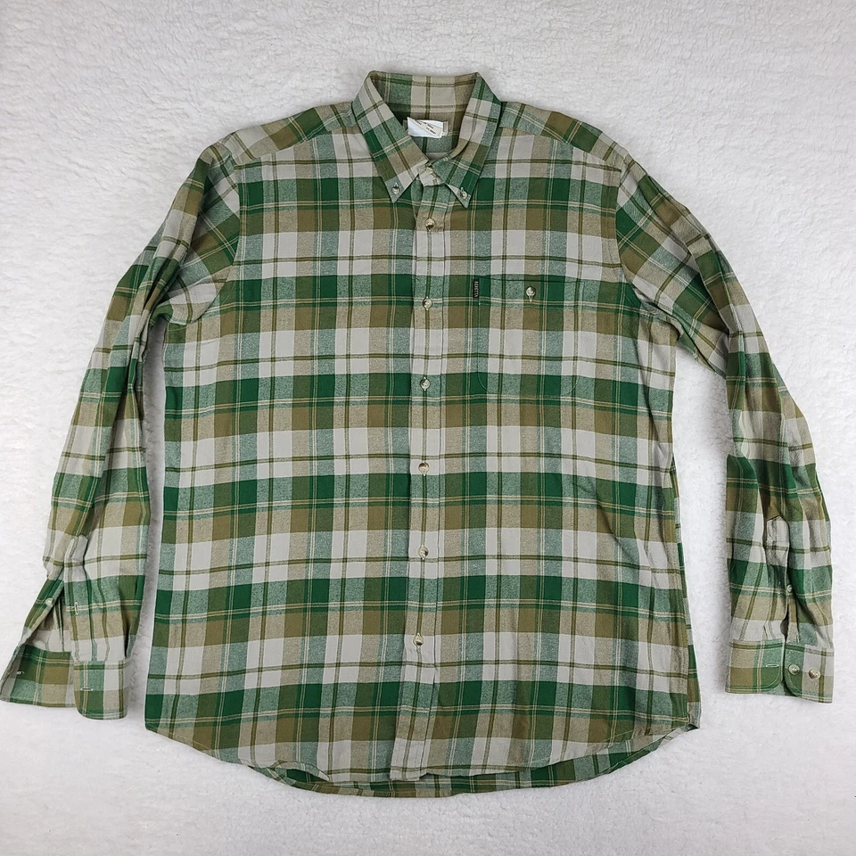 Camisa Beretta Para Hombres XL Verde Marrón Franela a Cuadros Algodón Vestido Abotonado De Colección Foto 1 de 4