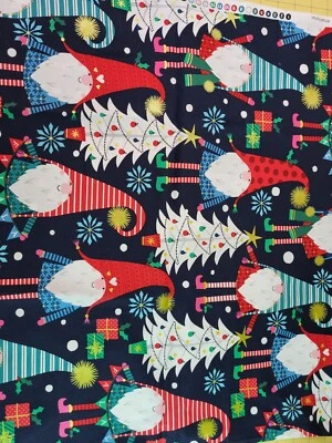 Tela de gnomo de Navidad algodón negro Michael Miller por yarda y grasa 1/4 Foto 1 de 4