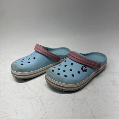 Crocs Crocband Clogs K Kids Ice Blue / Pink Slip On Shoes Back Strap C 13 - Image 1 of 4