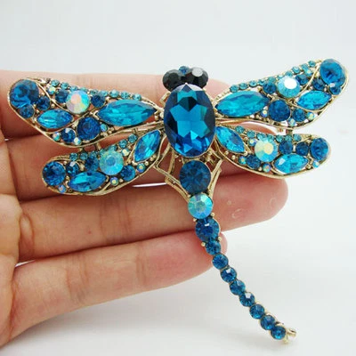 Elegante Broche Prendedor Pájaro Libélula Cristal Azul Estrás Animal Fiesta Joyería Foto 1 de 2
