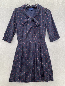 Unbranded Dotted Heart Blue White Size Small Vintage Dress Front Bow MCM - Picture 1 of 8