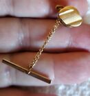 Vntg Men's Jewelry Tie Pin Tack W/ Buttonhole Chain Goldtone Textured Oval .5"