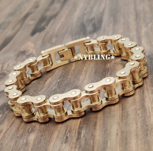 SOLID STAINLESS STEEL Motorcycle Bike Chain Designer Bracelet Men's Jewelry - Picture 1 of 24
