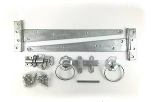 Tee Hinge Ring Latch Breton Bolt Side Garden Gate Set Kit 450mm 18" Galvanised - Picture 1 of 8