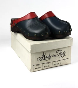Kinder Clogs blau rot KlapperLatschen Leder Consani TRUE VINTAGE 80s Kids shoes - Bild 1 von 9