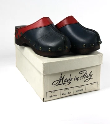 Kinder Clogs blau rot KlapperLatschen Leder Consani TRUE VINTAGE 80s Kids shoes - Bild 1 von 4