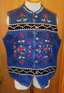 Usado en Excelente Condición Talla L Gordon James Denim Co. Mujer Bordado Denim Chaleco Chaqueta A2 - Imagen 1 de 4