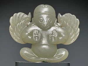 Rare Chinese Song Dy Old Jade Carved Pair of "Jia Lou Luo 迦楼罗" Pendant L 5.6 cm - Picture 1 of 24