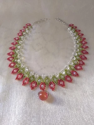 Collana Girocollo Art Decò Style Pietra Dure Di Agata Pendente Fatta A Mano - Immagine 1 di 4