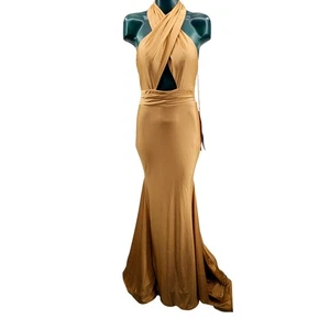 Terani Couture Cross Neckholder Cut Out Gold Hellbraun Abend Meerjungfrau Kleid Gr 4 3147 - Bild 1 von 10