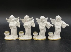 Mini Candle Cherub Angel Musical Porcelain Naples Capodimonte LOT 4 Violin Lute - Picture 1 of 11