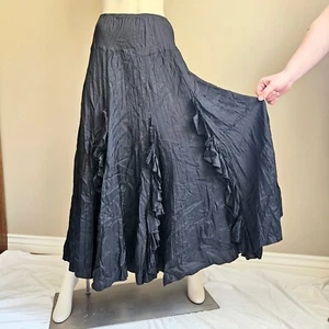 Maxi Skirt Sz M Ruffle Silky Sheen Acetate Crinkle Pirate Boho Witchy Whimsigoth - Picture 1 of 9