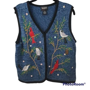 Designers Originals Sweater Vest Embroidered Button Up Womens PXL Birds - Picture 1 of 7