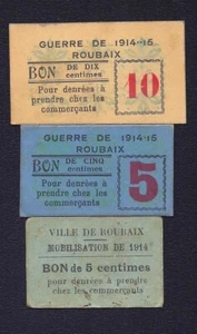 FRANCE 3  BON 5 + 10 Centimes  1914 + 1915  Roubaix - Picture 1 of 2