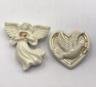 Vintage Lenox Angel And Dove Fine Ivory China Pin Lot Of 2 Gold Paint Preowned 