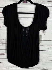 Free People Boho Black Peasant Short Sleeve Top Shirt Size S NWT NEW MSRP $78 - Picture 1 of 3