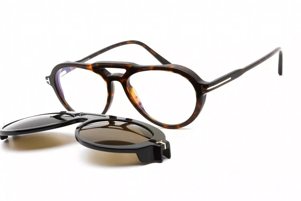 Tom Ford TF5760-B 052 Tortoise Aviator Plastic Eyeglasses 55-17-145 with clip-on - Image 1 of 4