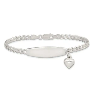 925 Sterling Silver Heart Charm ID Bracelet - Picture 1 of 16