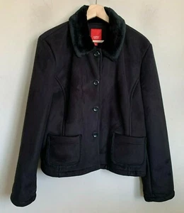 Espirit Womens Jacket Black Faux Suede Pile Lined Button Pockets Lined Size XL - Picture 1 of 9