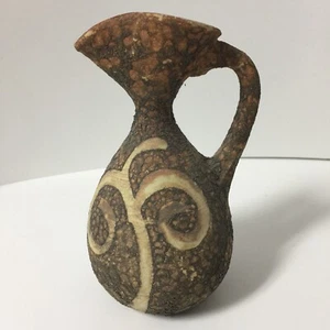 Steingut Keramik Vase Ewer Handarbeit Schlangenhautähnliche Oberfläche mit Gravur Design - Bild 1 von 6