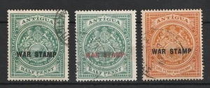 1916-18 Antigua Sc# MR1-3 WWI war stamps, Seal of the Colony. Used Cv$9 - Picture 1 of 1