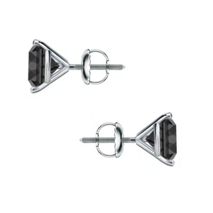 4.50 Ct Round Cut Black Earrings Studs Solid 18K White Gold Screw Back Martini - Picture 1 of 3