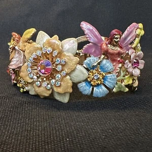 Kirks Folly Fairy Garden Fairies Flowers Butterfly Gold Hinged Cuff Bracelet - Picture 1 of 10