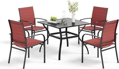 Juego de sillas de comedor de exterior de 5 piezas juego de sillas de mesa de patio mesa cuadrada con orificio para sombrilla Foto 1 de 4