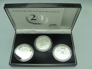 2006 American Eagle 20th Anniversary Silver 3 Coin Set - UNC, Proof, Rev. PF - Picture 1 of 10