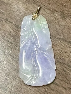 Colgante chino de jade lavanda helada de oro amarillo 14K bien tallado de colección - Imagen 1 de 7