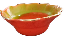 Vintage California Pottery Bowl Orange,Green and Gold Leaf Fall Theme Drip Glaze