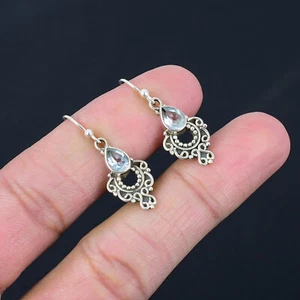 Pendiente de plata esterlina 925 lisa de topacio azul joyería para regalo E-3819 - Imagen 1 de 4