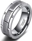 8mm Mens Tungsten Wedding Band Silver Brick Pattern Brushed Finish Eng (Size:10)