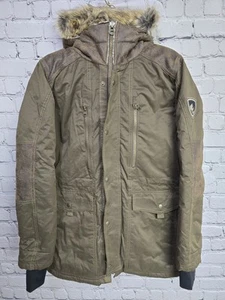 KUHL Arktik Down Parka Jacket Mens Small Black Brown Projekt Faux Fur Lined Hood - Picture 1 of 17