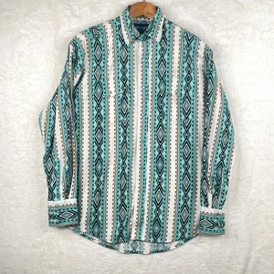 Wrangler Western Pearl Snap Shirt Mens Medium Aztec Southwestern Cowboy - Picture 1 of 12