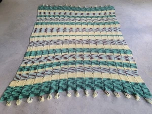 Coperta grande 63x84 giallo verde afgano vintage anni 70 fatta a mano all'uncinetto - Foto 1 di 7