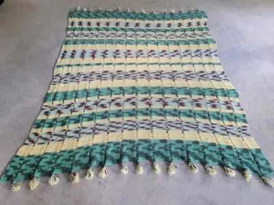 Manta de ganchillo hecha a mano vintage años 70 grande 63x84 amarillo verde tiro afgano Foto 1 de 4