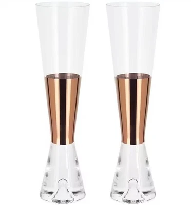 Tom Dixon Tank Champagne Flutes Mouth-Blown Glasses Set of 2 - Copper/Clear A