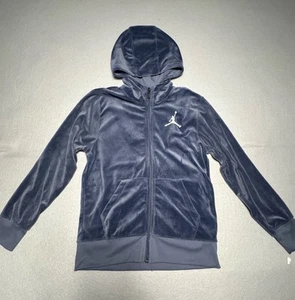 Nike Jordan Velour Tracksuit Jacket Boys Large Blue Gray Full Zip Hoodie Logo - Picture 1 of 12