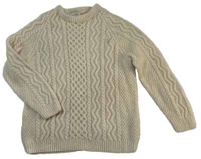 Suéter De Colección Pescador ARAN Irlanda Cable Lana Crema Hombres L Pullover Tejido a Mano Foto 1 de 4