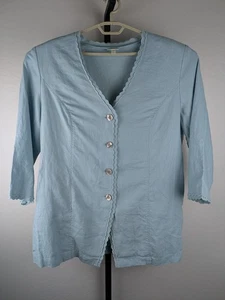 J. Jill 2X Blue Linen Button Front Jacket V-neck Scallop Trim - Picture 1 of 6