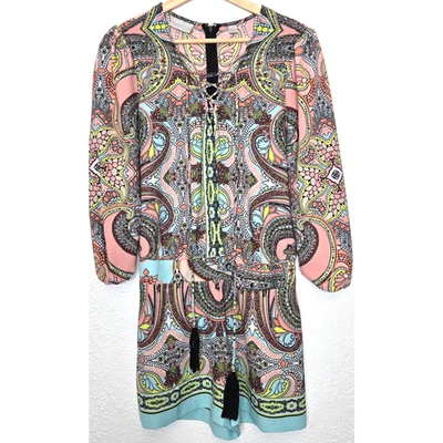 Pantalones Cortos Boho Vintage Bisou Bisou Mameluco Mediano Rosa Azul Paisley Floral Vacaciones  Foto 1 de 4