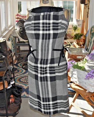 Vestido Lápiz Vintage Años 50 New Look Negro Blanco A Cuadros Laterales Corbatas Talla XS Foto 1 de 4