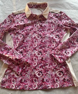 Jack Smith Women's Sz L Tennis Golf Pull Over Top 1/4 Button Rose Floral - Picture 1 of 6
