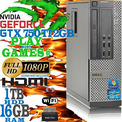 Ultra Fast Dell Quad Core i5 16GB 1TB Gaming Computer PC Nvidia GT 1030 2GB HDMI - Image 1 of 4